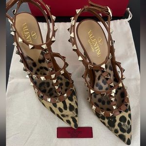 Valentino Garavani Rockstud City Safari Leopard-Print Slings